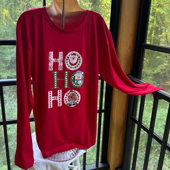 Red Amanda Blu Men’s Soft Long-Sleeve HoHoHo Tee ~ Large - Picture 4 of 6
